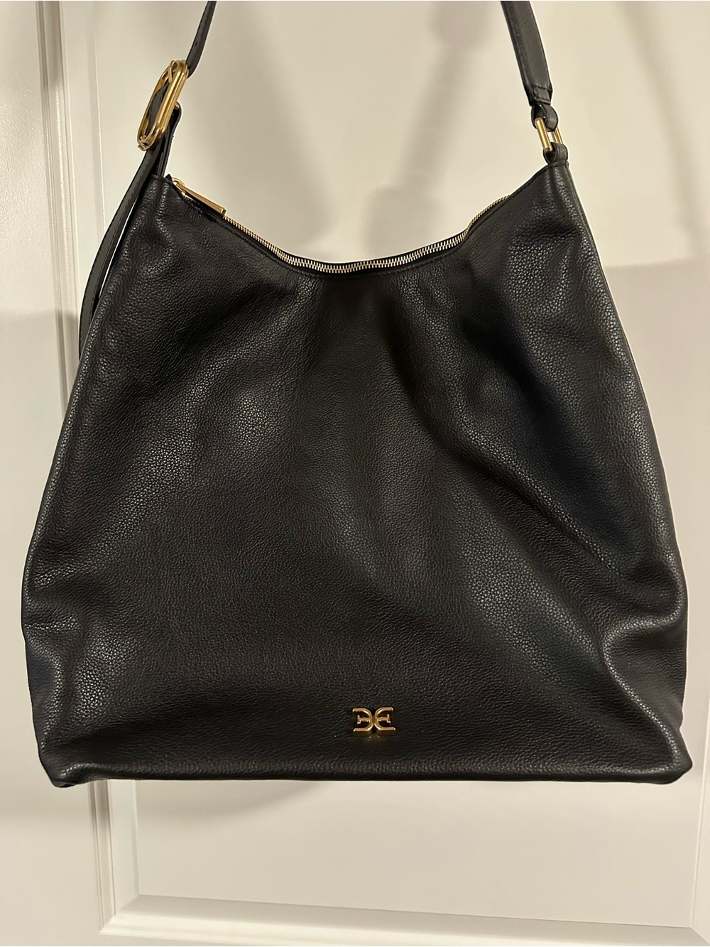 Sam Edelman Black Leather Hobo Shoulder Bag with Gold Hardware